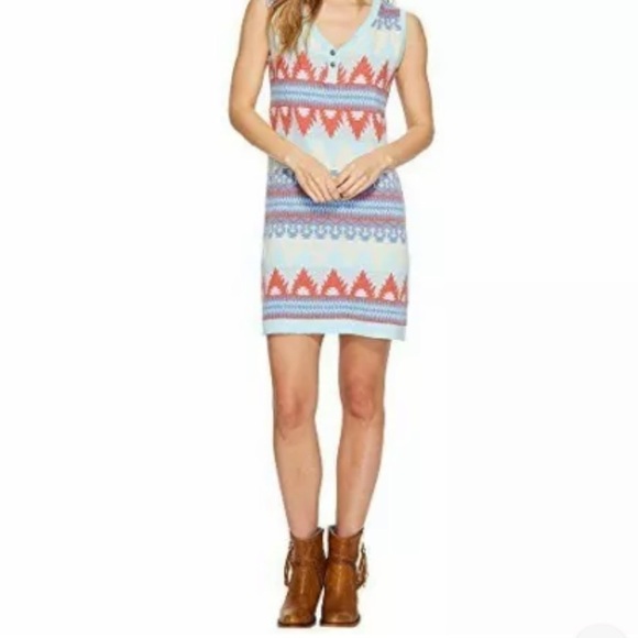 Tasha Polizzi “Sonoma” Aztec Sweater Dress NWT 100% Cotton Blue & Cream Sz S - Picture 4 of 11